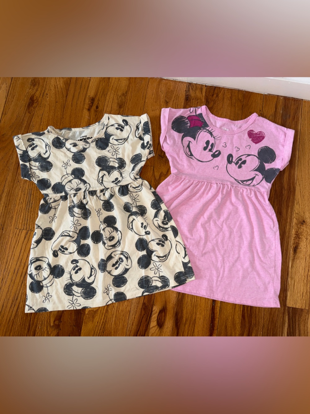 Kids' Minnie Mouse Short Sleeve Dresses Pink and Cream